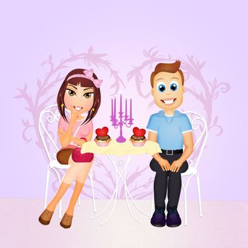 illustration of romantic dinner for couple