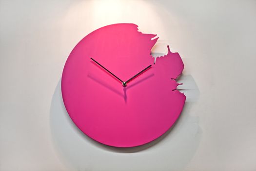 Red wall clock - white background wall with shadow