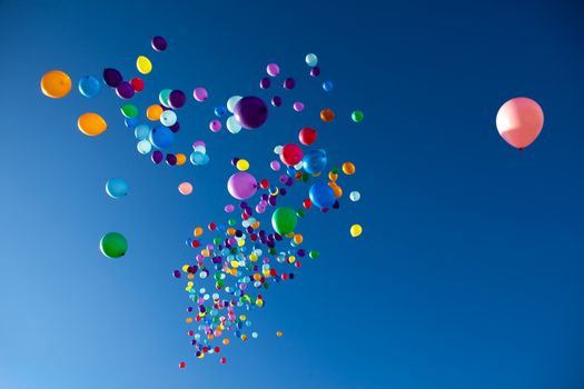 colorful balloons on a blue sky background