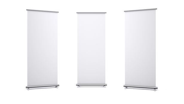 Roll up banners with paper canvas texture isolated on white background