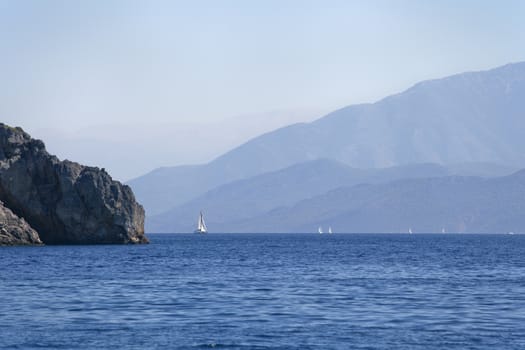 View of mountains in Turkey from the sea