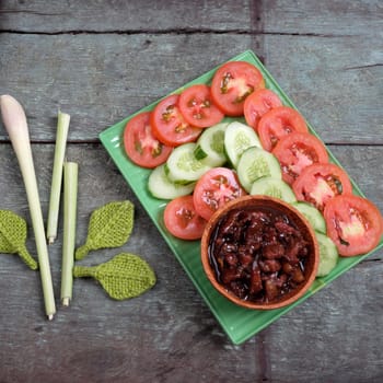 Vietnamese food, shrimp paste cook with pork, a daily meal of Vietnam food, cheap and nutrition eating, can use with tomato, cucumber