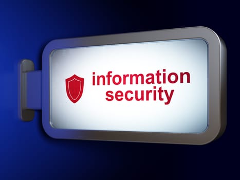 Privacy concept: Information Security and Shield on advertising billboard background, 3D rendering