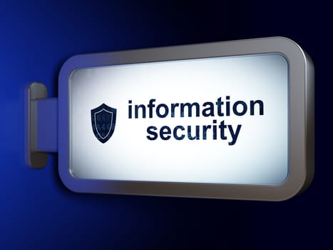 Privacy concept: Information Security and Shield on advertising billboard background, 3D rendering