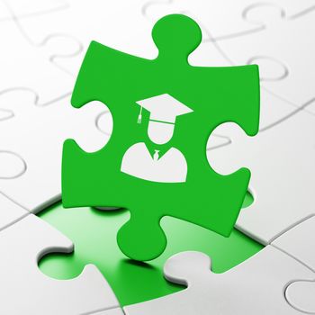 Science concept: Student on Green puzzle pieces background, 3D rendering