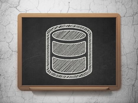 Software concept: Database icon on Black chalkboard on grunge wall background, 3D rendering