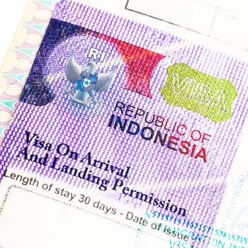 Detail of 2014 Indonesia Visa on passport