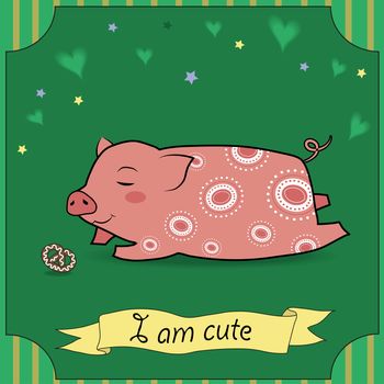 Cute Pig with cake. Illustration