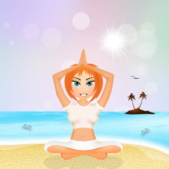 illustration of girl doing yoga on the beach