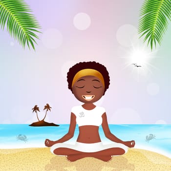illustration of black woman doing yoga on the beach