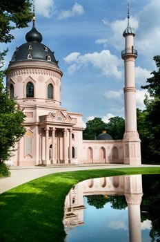 The majestic mosque is located in a beautiful park