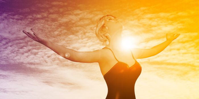 Financial Freedom Concept with Lady Jumping in the Air