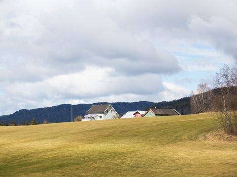 Farmland and farm at Lommedalen, a valley near Oslo in Norway.