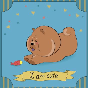 Cute pet chow-chow with small red fish. Illustration