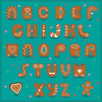 Funny cookies. Gingerbread alphabet. Illustration