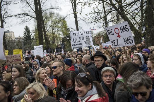 POLAND, Warsaw: People attend an anti-government and pro-abortion demonstration in front of parliament, on April 9, 2016 in Warsaw. 