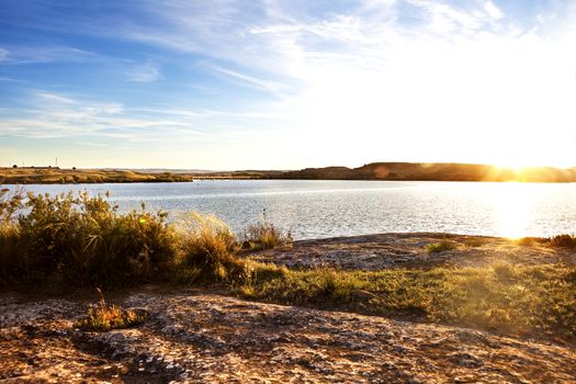 Sunset landscape and lake.Travel around the world