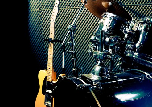 Live music.Drum and guitar background. Musical instrument.