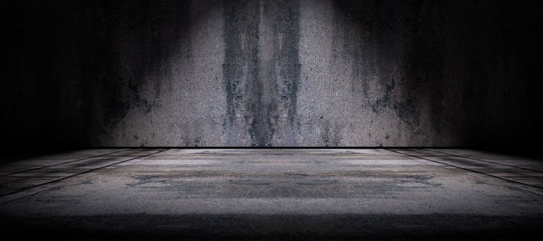 Cement floor and wall background illuminated by spotlight