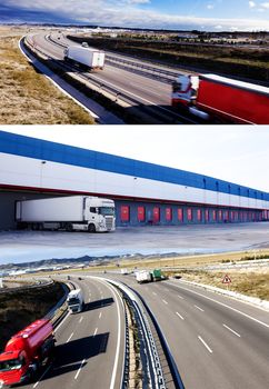 Trucks and transport. Highway and delivering.Warehouse