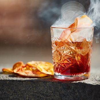 The Negroni. Old fashioned cocktail. Shallow dof