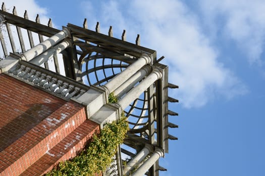 Looking up at pergola at angle