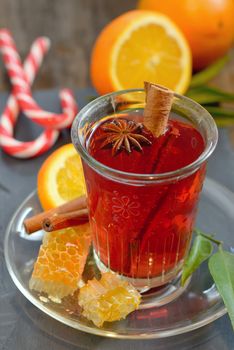 cup of tea with honey, clementine and cinnamon