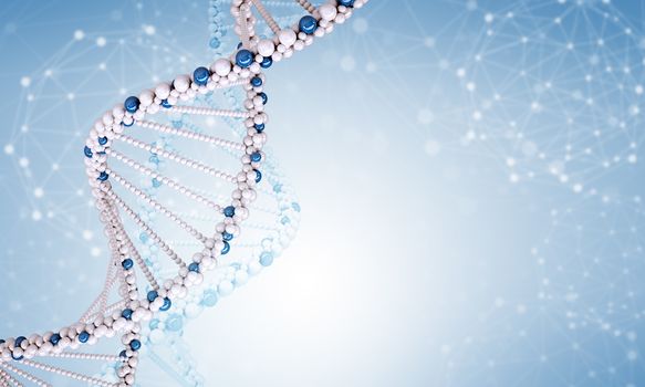 DNA molecule on blue background, beautiful illustration, closeup