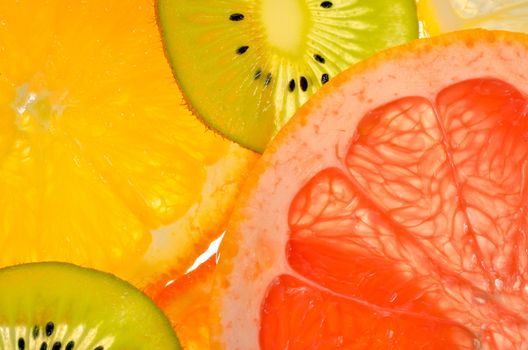 Details of lime, lemon, kiwi and orange slices