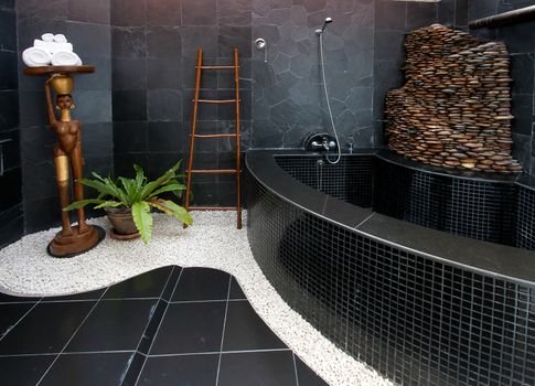 Modern Bathroom interior with stone wall