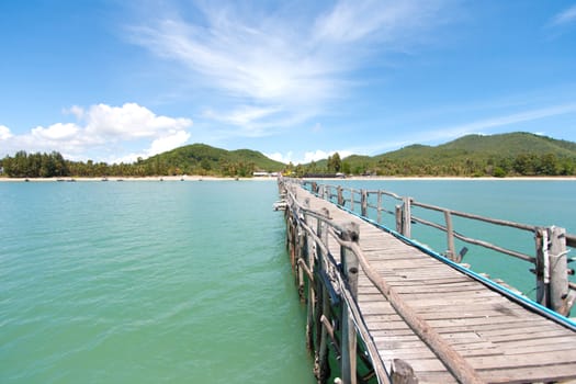 Wood bridge in the Thailand sea