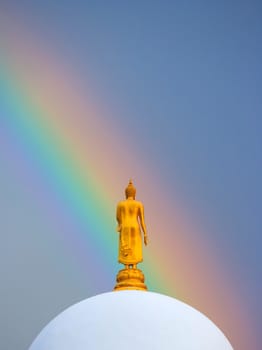 buddha statue on rainbow background