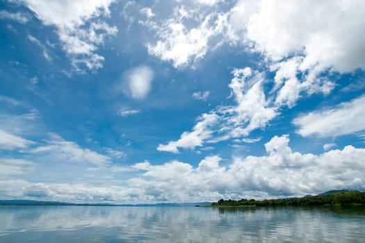Sky with clouds on lake landscape in summer