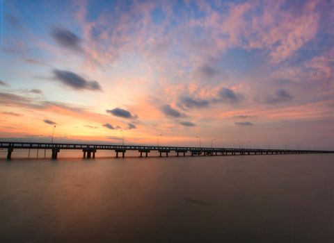 Sunset a bridge in the eastern of Thailand