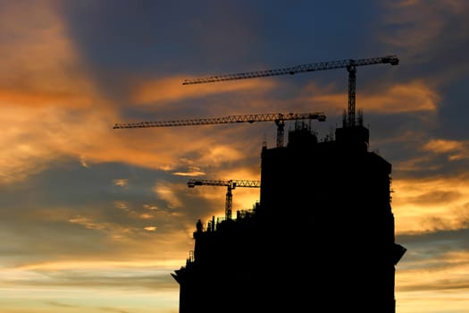 silhouette Construction site at sunset
