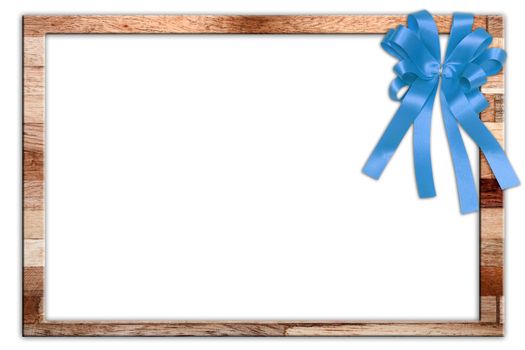 Wooden frame with a blue bow