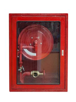 Red Fire Hose Cabinet isolated on white