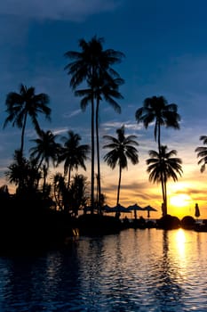 Sunset at tropical beach resort , Thailand