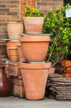 Many clay pots