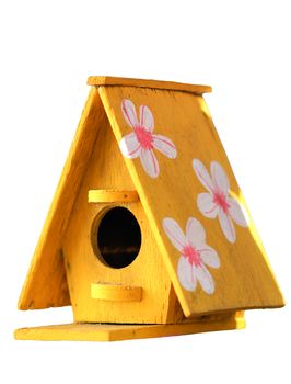 wooden bird house isolated on white background.