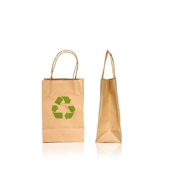 Brown paper bag on white background