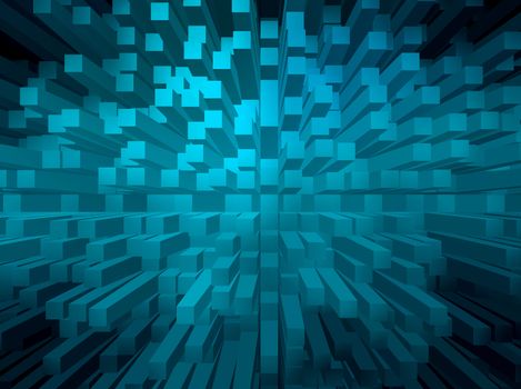 Blue abstract background with 3d pyramid extrude