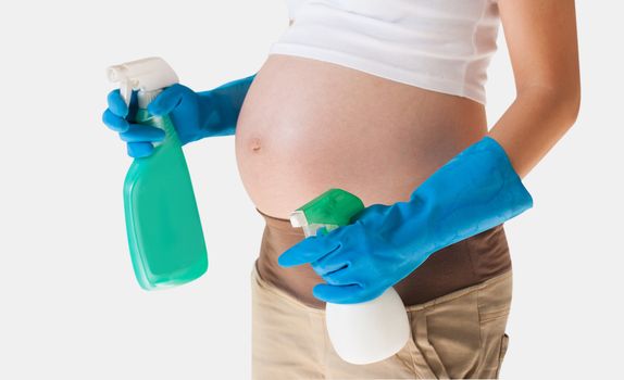 cleaning products and safety while pregnant  isolated over white background
