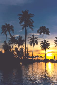 Sunset at tropical beach resort - vintage effect style pictures