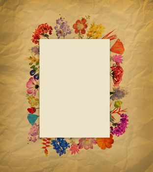 Arrangement Watercolor flower frame on brown paper background