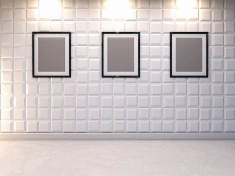 abstract 3d decorative wall background with blank picture frame , 3d rendering