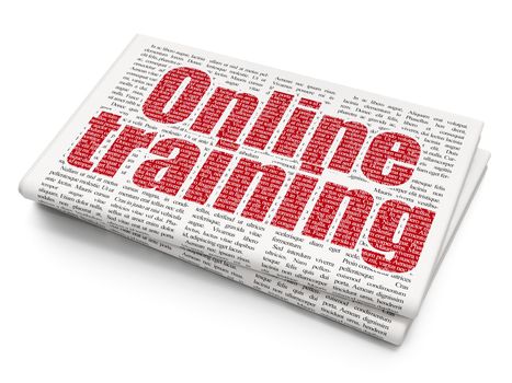 Studying concept: Pixelated red text Online Training on Newspaper background, 3D rendering