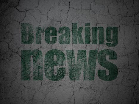 News concept: Green Breaking News on grunge textured concrete wall background