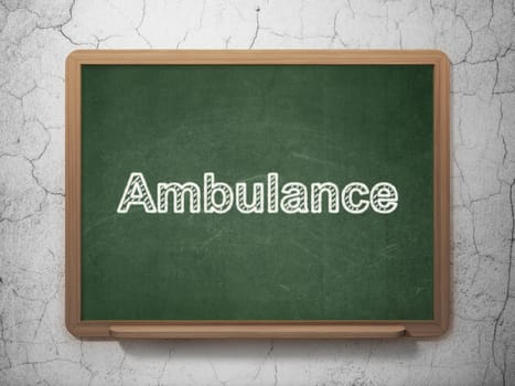 Healthcare concept: text Ambulance on Green chalkboard on grunge wall background, 3D rendering