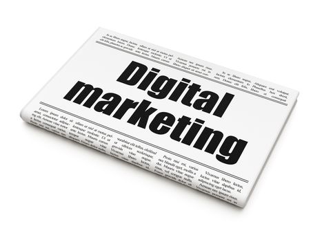 Advertising concept: newspaper headline Digital Marketing on White background, 3D rendering